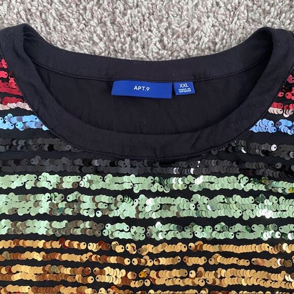 Apt. 9 Sequin Tank Top Multi-Color Sequins on Mesh over Black Tank Women's 2XL - Picture 13 of 14